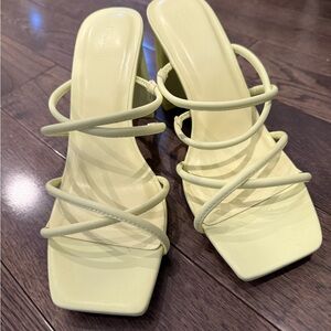 Forever 21 Pale Yellow Strappy Square-Toe Heeled Slides